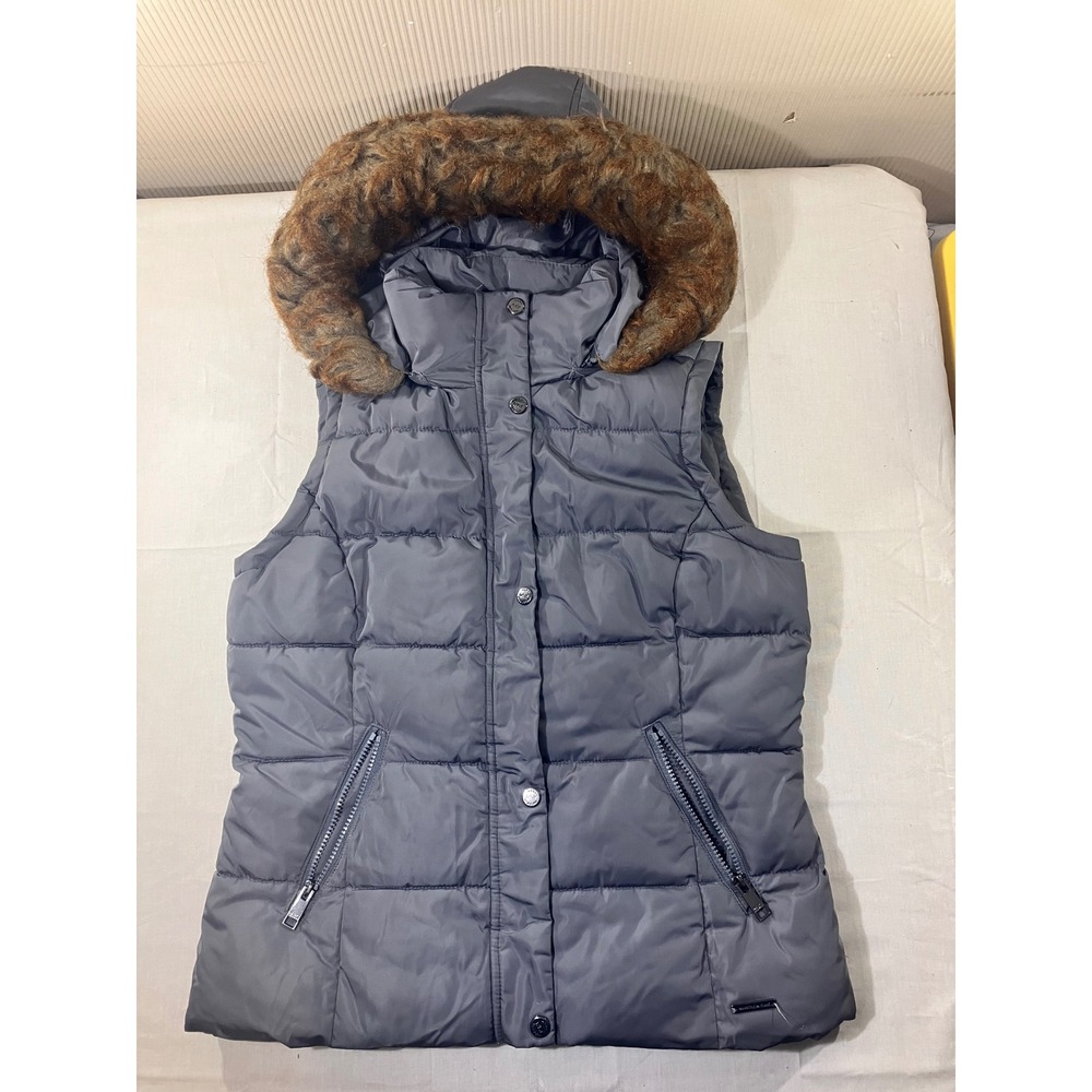 Marc‎ New York Performance Womens Gray Hooded Puffer Vest Faux Fur Trim M